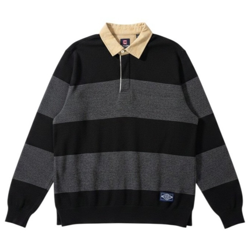 Chaps Rugby Long Sleeve Knit Sweater Men's XL Striped Black Grey NWT CM35SE129K‎